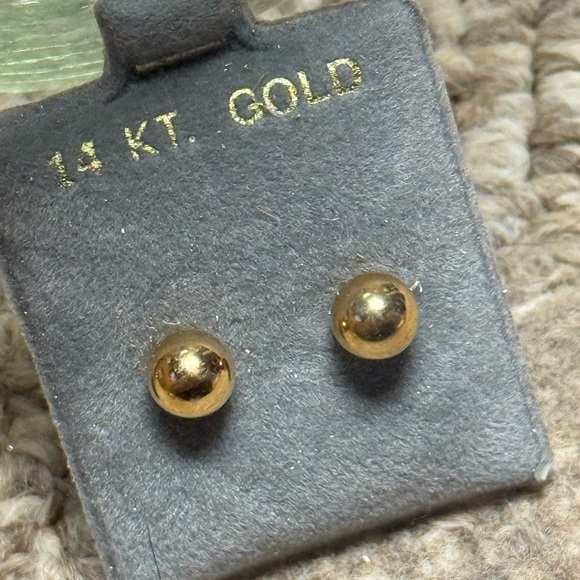 2 Sets of 14K Solid Yellow Gold Ball Stud Earrings Minimalist Fine Jewelry - Picture 3 of 7